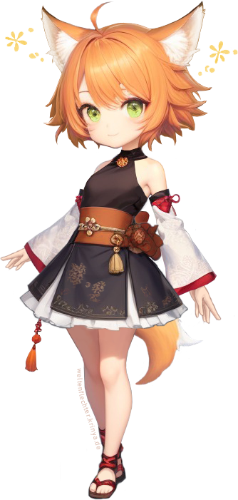 niedliches Chibi-Maskottchen mit orangen Haaren und Fuchsohren